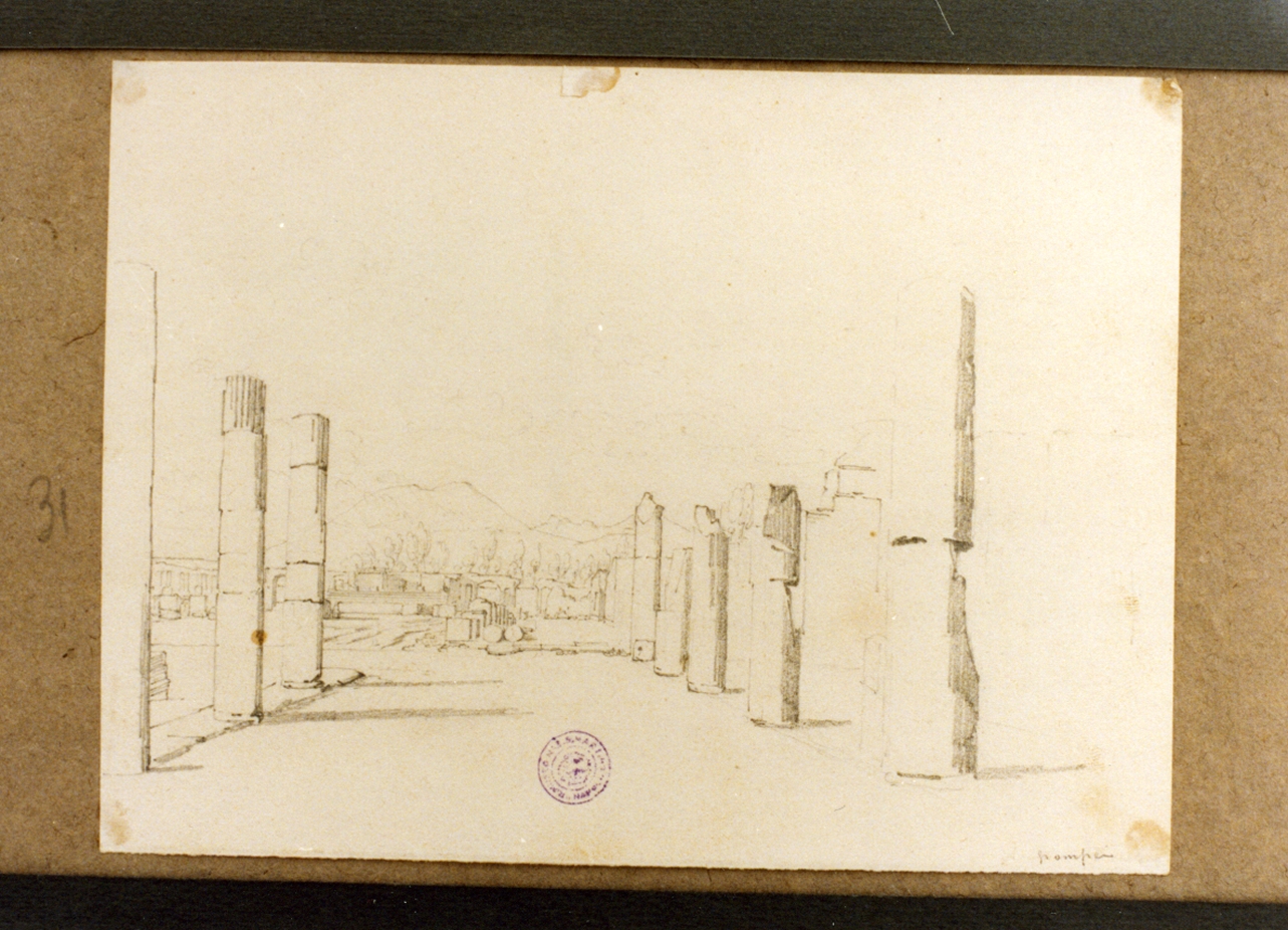 veduta degli scavi di Pompei (disegno) di Vervloet Frans (prima metà sec. XIX)