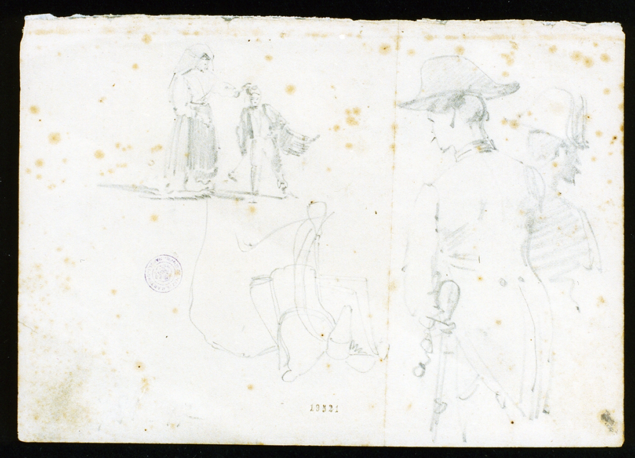 figure di popolani e gendarmi (disegno) di Serritelli Giovanni (prima metà sec. XIX)