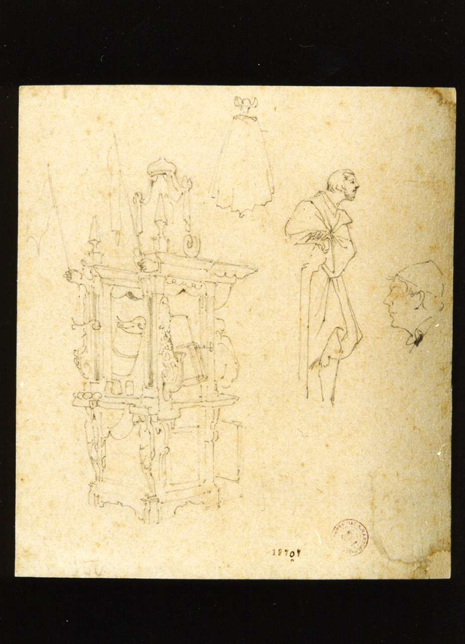 banco d'acquaiolo e figurine (disegno) di Vianelli Achille (prima metà sec. XIX)