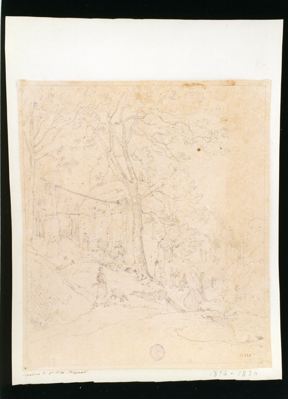 paesaggio con ruderi del sepolcro di S. Vito a Pozzuoli e figure (disegno) di Vianelli Achille (prima metà sec. XIX)