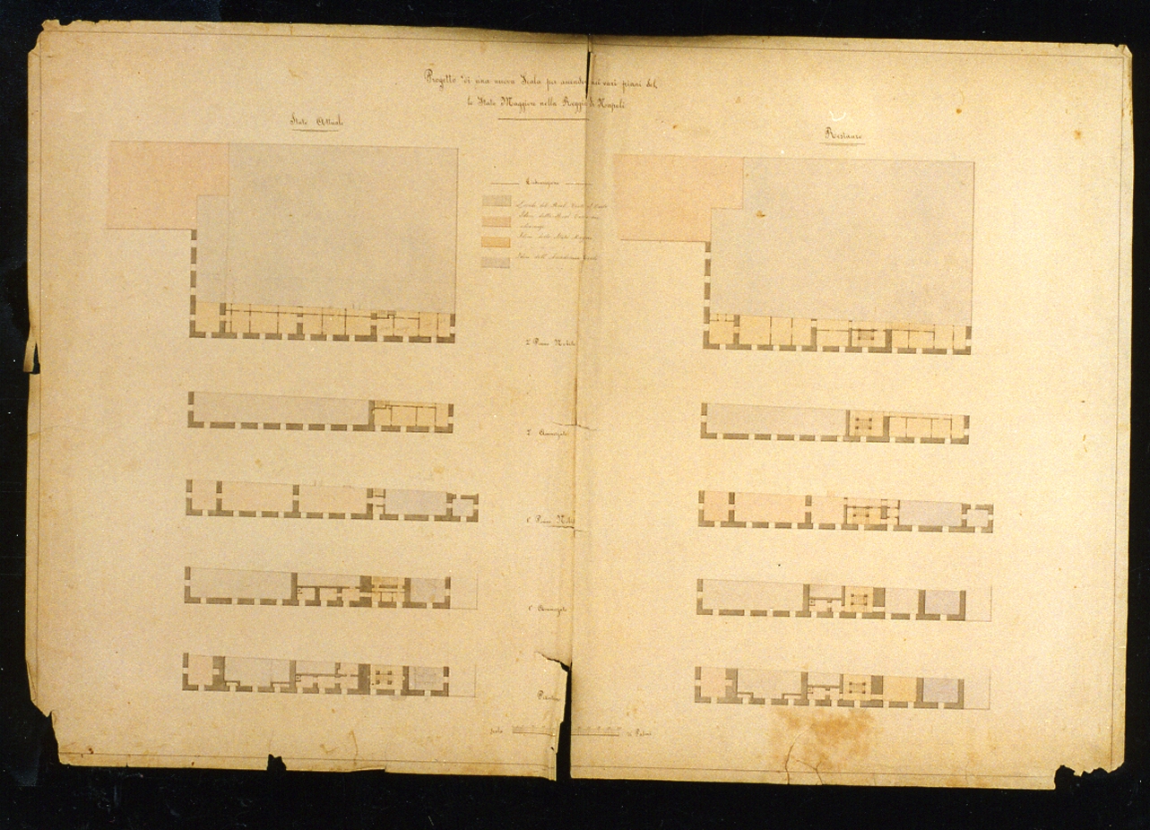 progetti per una scala della reggia di Napoli (disegno) di Niccolini Antonio (prima metà sec. XIX)