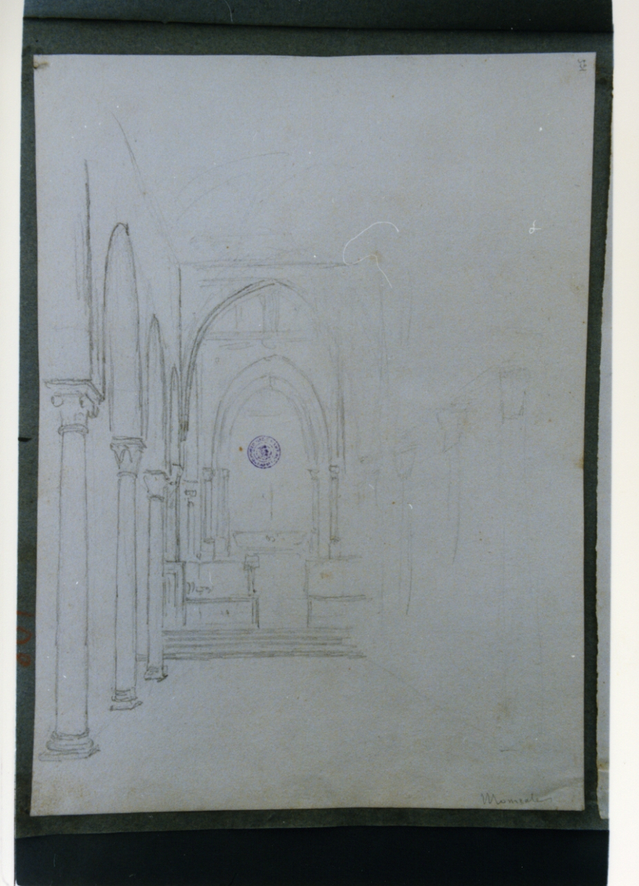 studio dell'interno della chiesa a Monreale (disegno) di Vervloet Frans (secondo quarto sec. XIX)