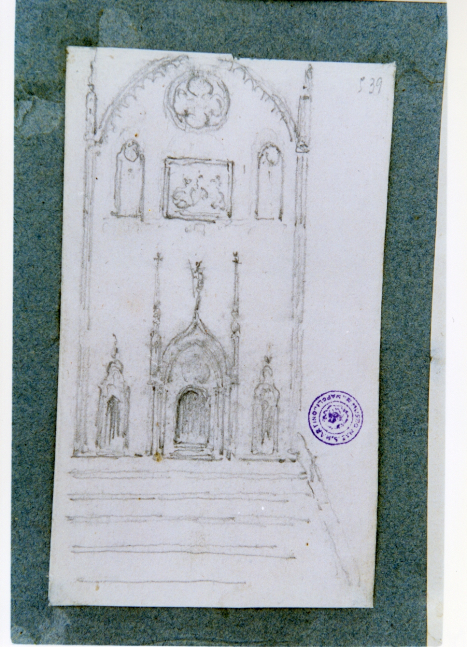 studio per la facciata di una chiesa con scalinata (disegno) di Vervloet Frans (secondo quarto sec. XIX)