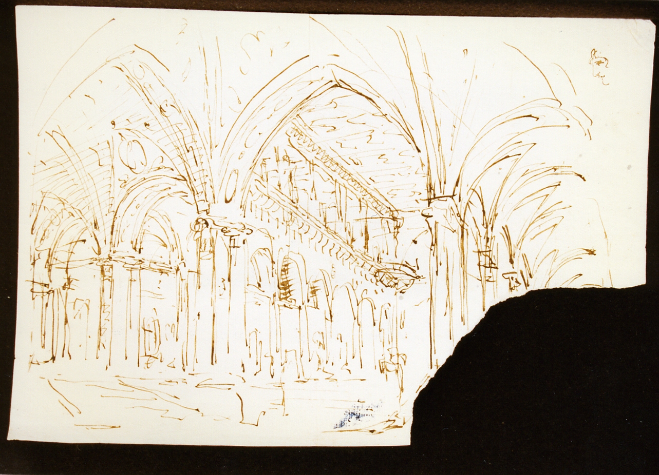 schizzo per scenografia con architettura neogotica (disegno) di Niccolini Antonio (scuola) (sec. XIX)