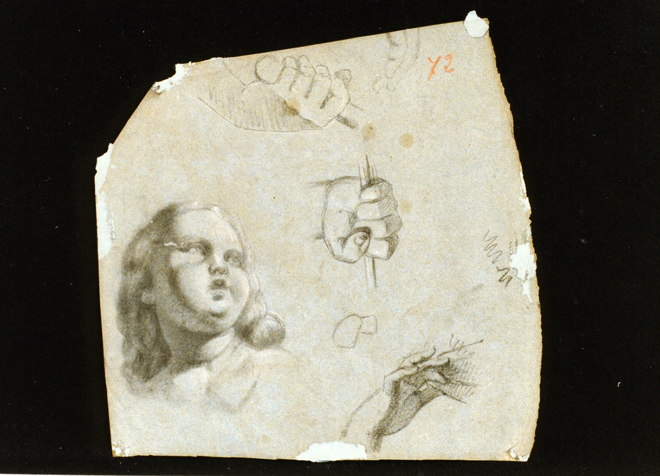 studio di mani e testa di fanciulla (disegno) di De Vivo Tommaso (sec. XIX)