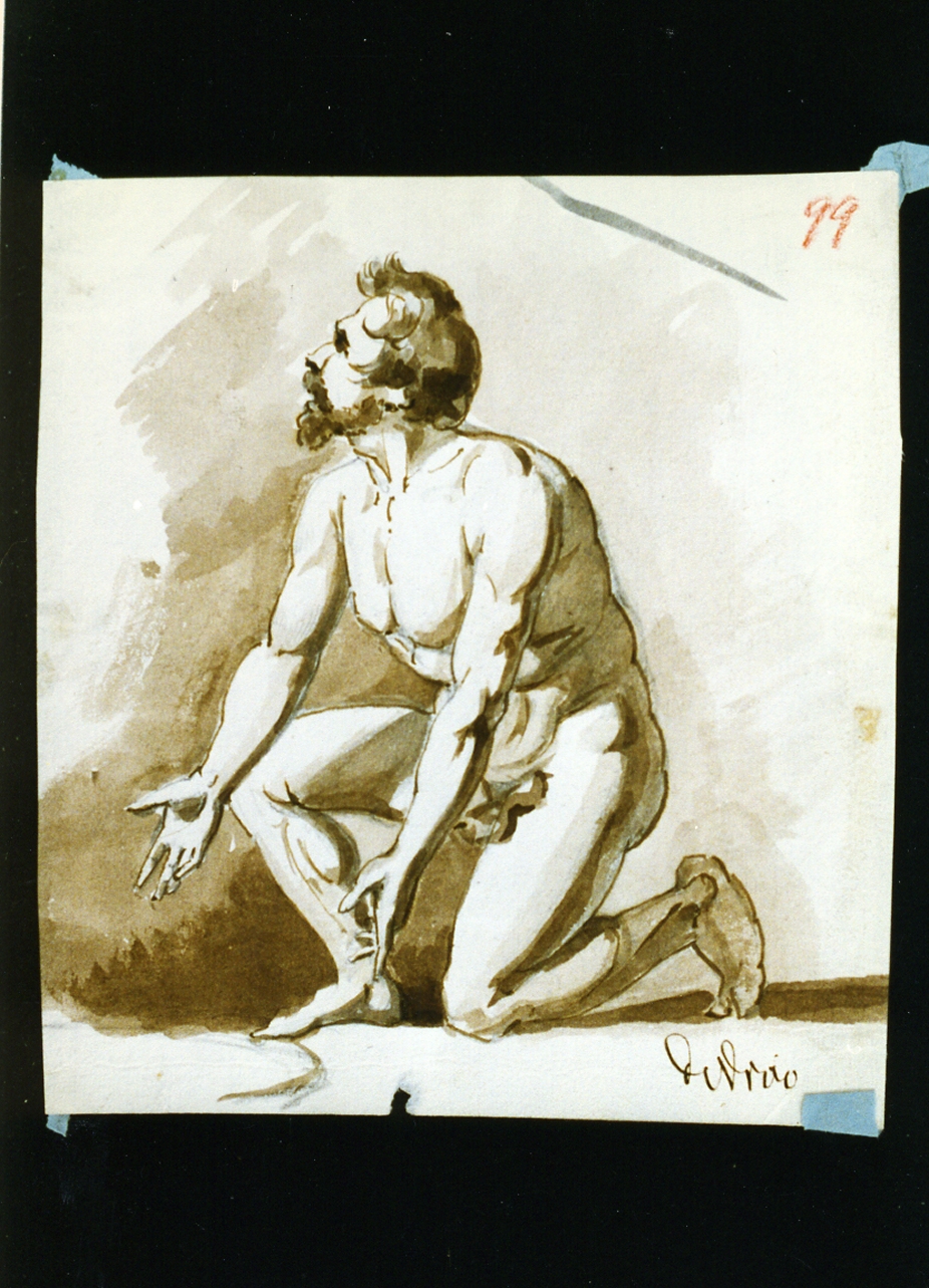 studio di figura maschile inginocchiata (disegno) di De Vivo Tommaso (sec. XIX)