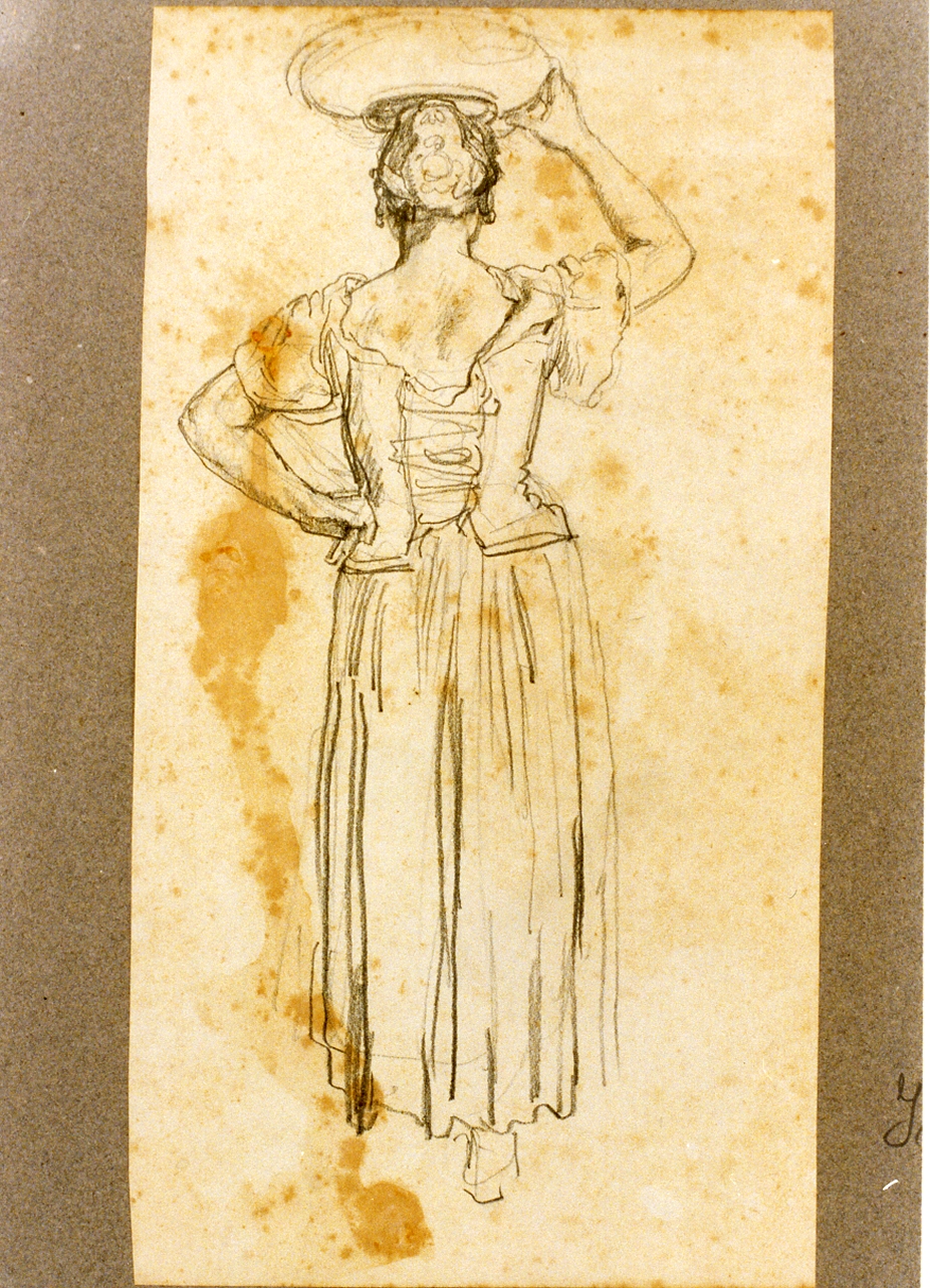 studio di donna con cesto di spalle (disegno) di Dalbono Eduardo (fine/inizio secc. XIX/ XX)