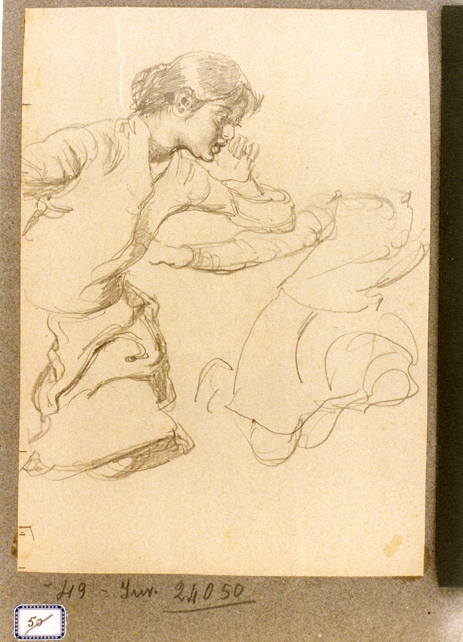studio di figure femminili inginocchiate (disegno) di Dalbono Eduardo (fine/inizio secc. XIX/ XX)