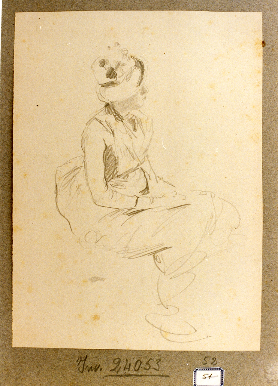 studio di donna con cappello seduta (disegno) di Dalbono Eduardo (fine/inizio secc. XIX/ XX)
