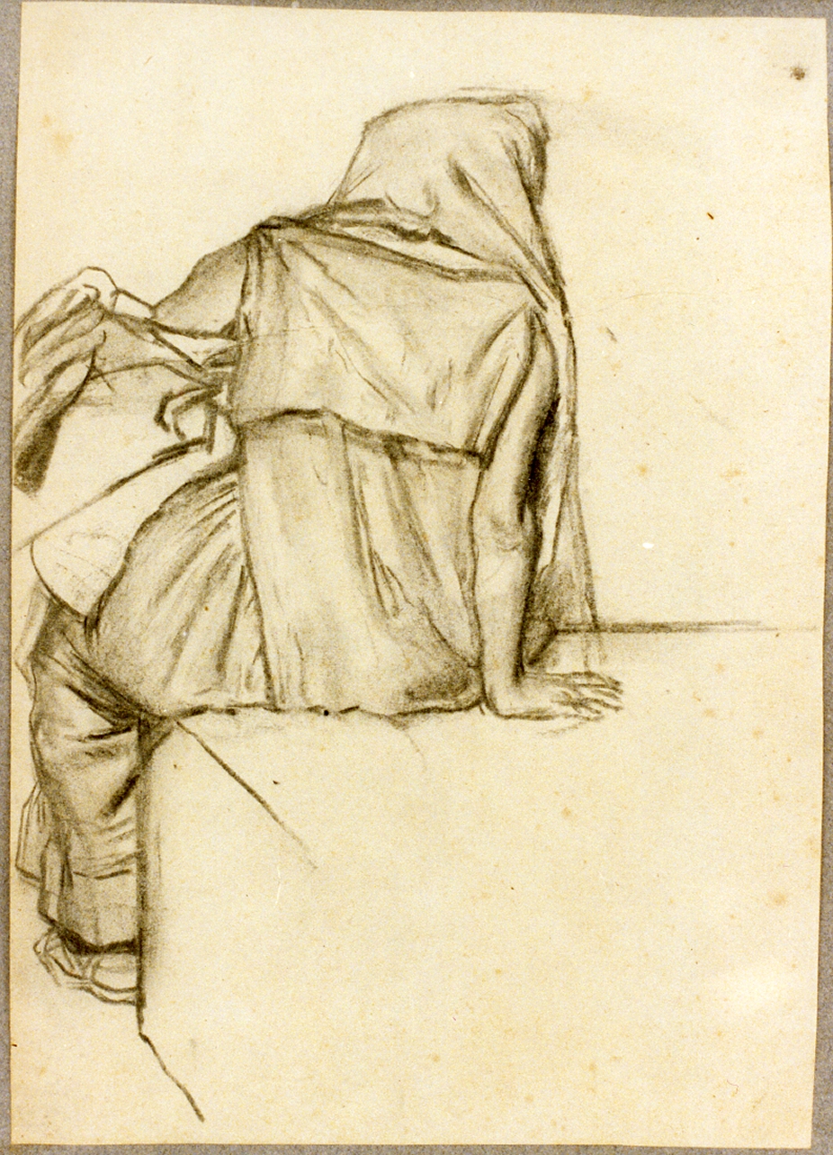 studio di figura di monaco di spalle (disegno) di Dalbono Eduardo (fine/inizio secc. XIX/ XX)