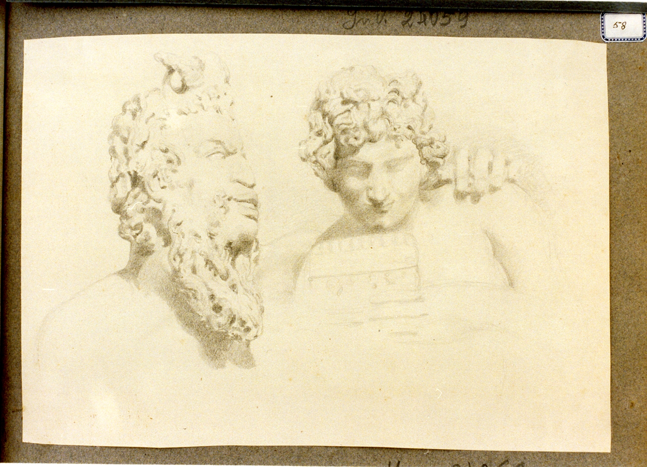 studio delle teste di Apollo e Marsia (disegno) di Dalbono Eduardo (fine/inizio secc. XIX/ XX)