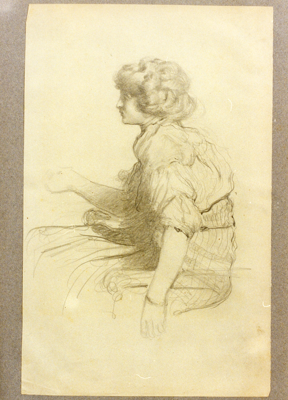 studio di donna di profilo seduta (disegno) di Dalbono Eduardo (fine/inizio secc. XIX/ XX)