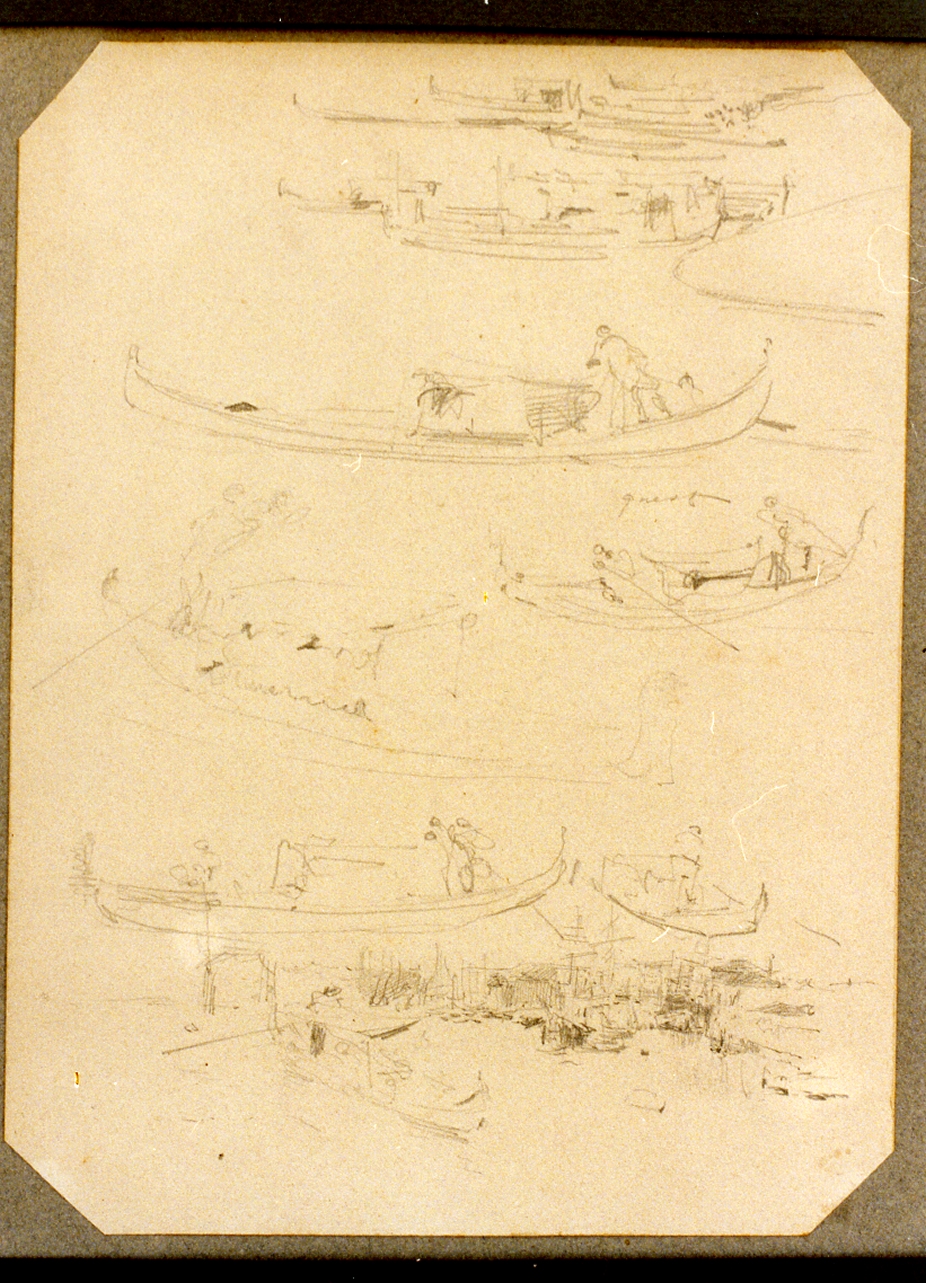 studio di veduta di Venezia con le gondole (disegno) di Dalbono Eduardo (fine/inizio secc. XIX/ XX)
