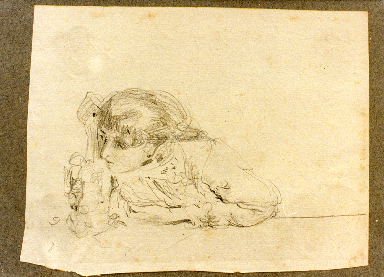 studio di donna appoggiata a un tavolo (disegno) di Dalbono Eduardo (fine/inizio secc. XIX/ XX)