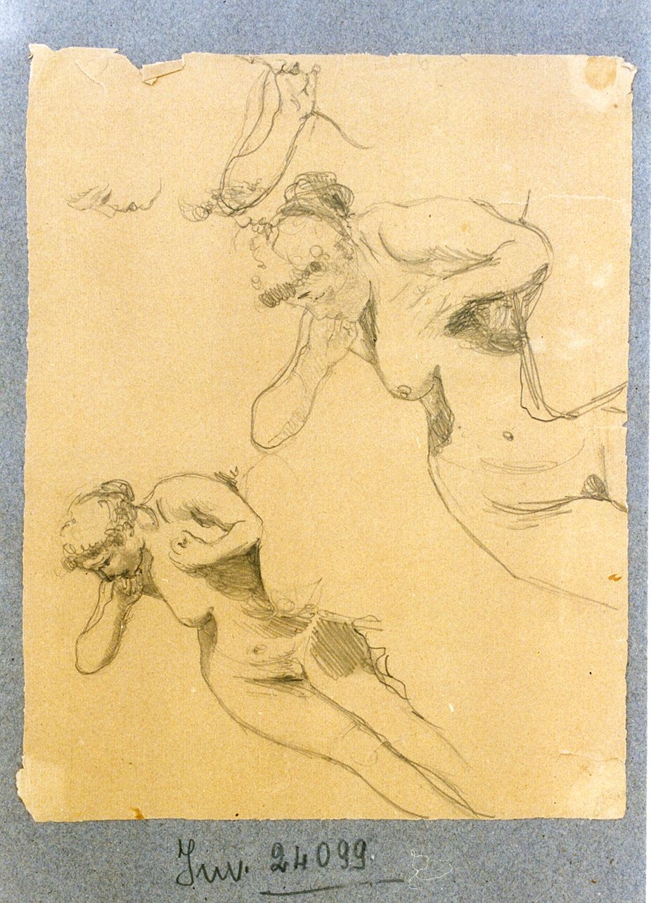 studio di due donne nude sdraiate disegno, 1890-1910