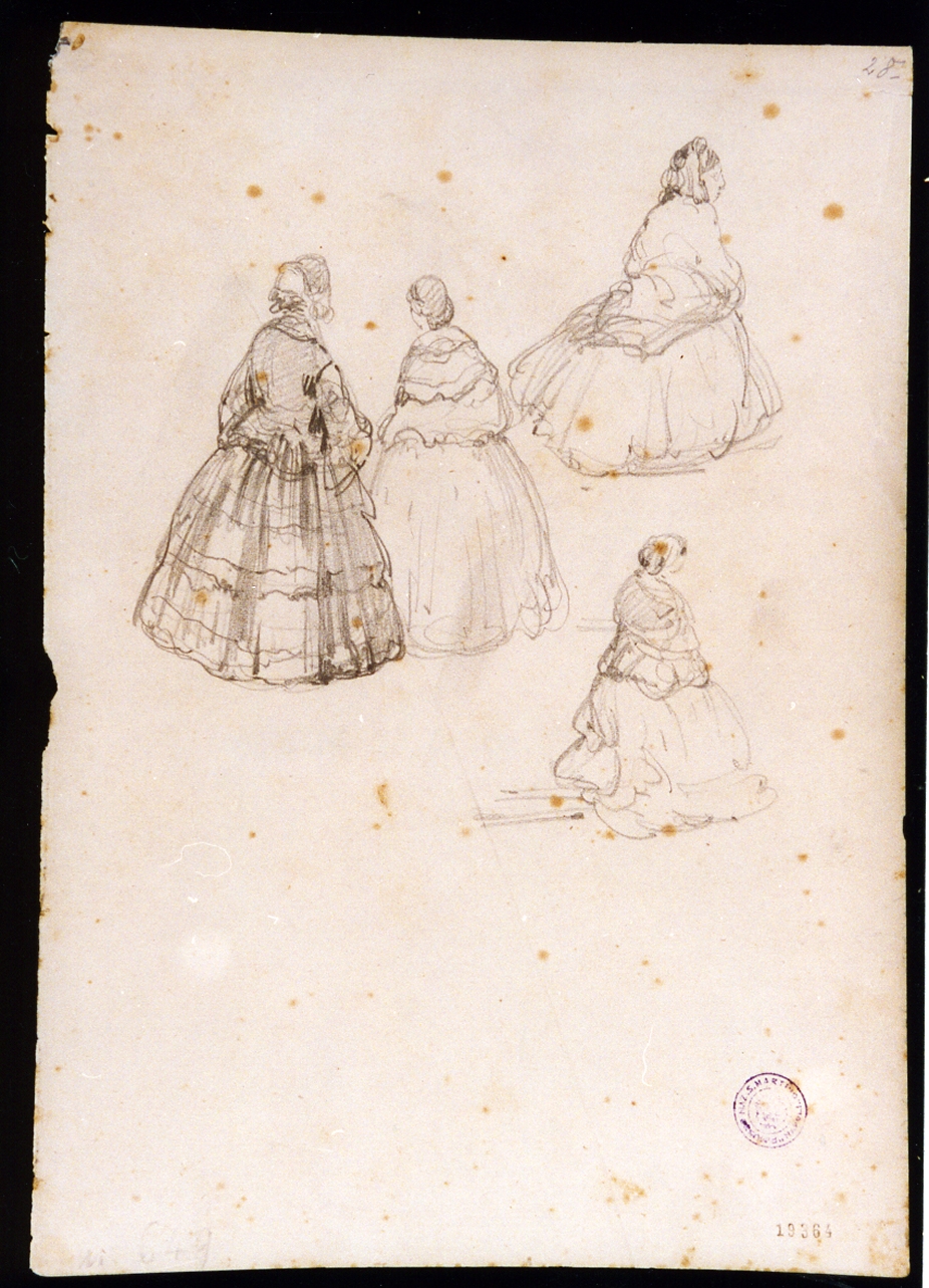 studio di donne di spalle (disegno) di Lanza Giovanni Giordano (sec. XIX)