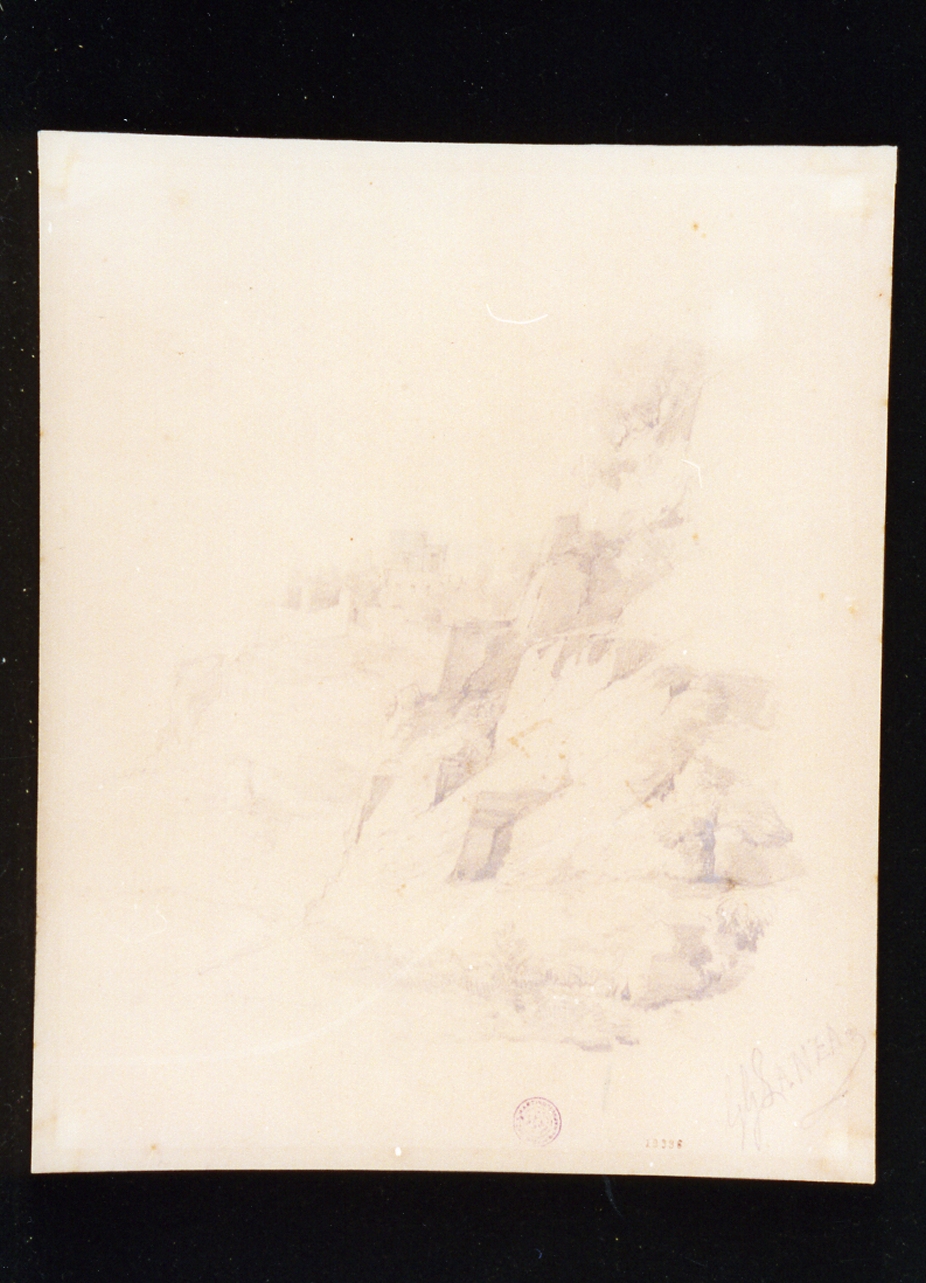 studio di caseggiato su rocce (disegno) di Lanza Giovanni Giordano (sec. XIX)