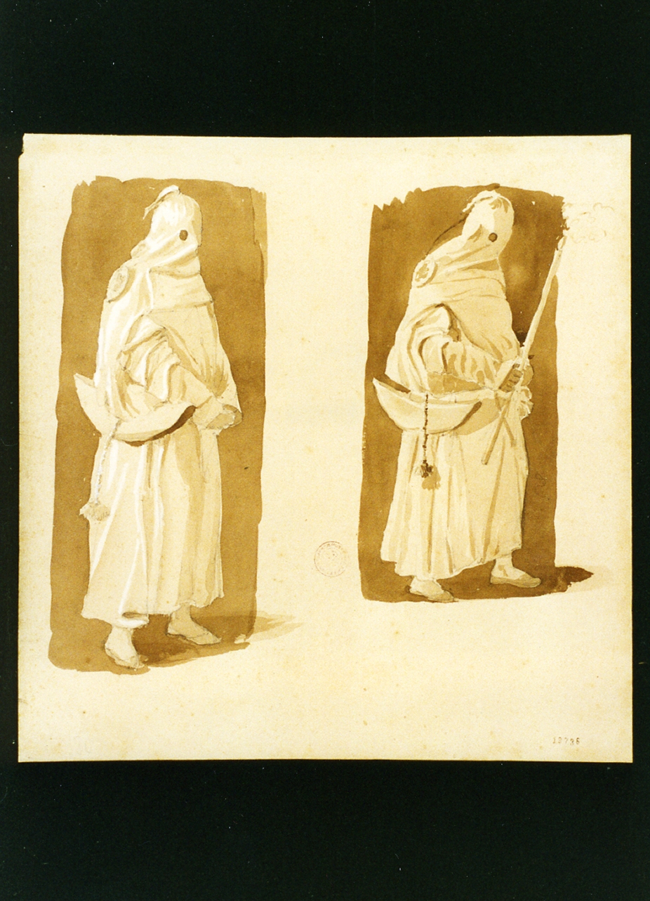 studio di due frati incappucciati (disegno) di Vianelli Achille (sec. XIX)