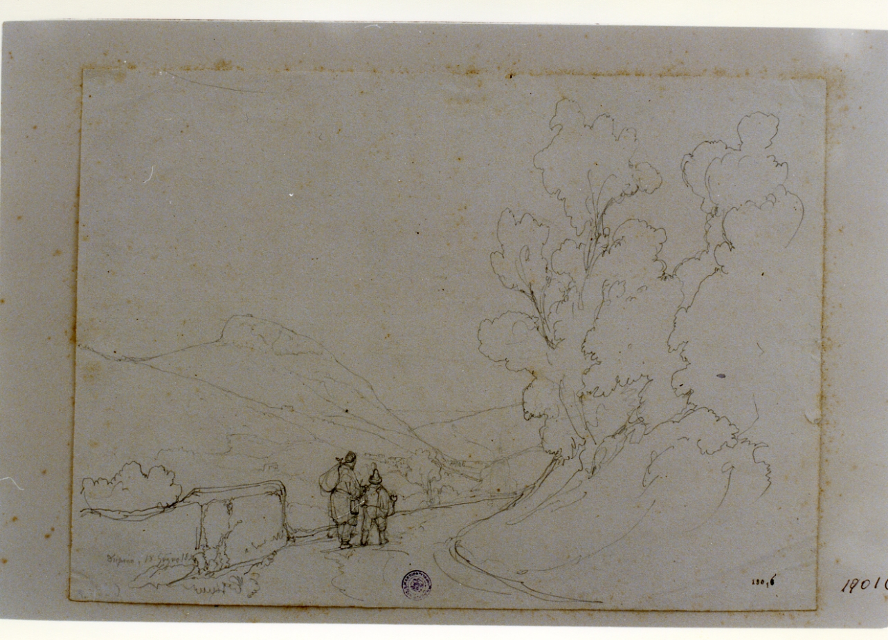 studio di paesaggio con due pastori (disegno) di Gigante Giacinto (sec. XIX)