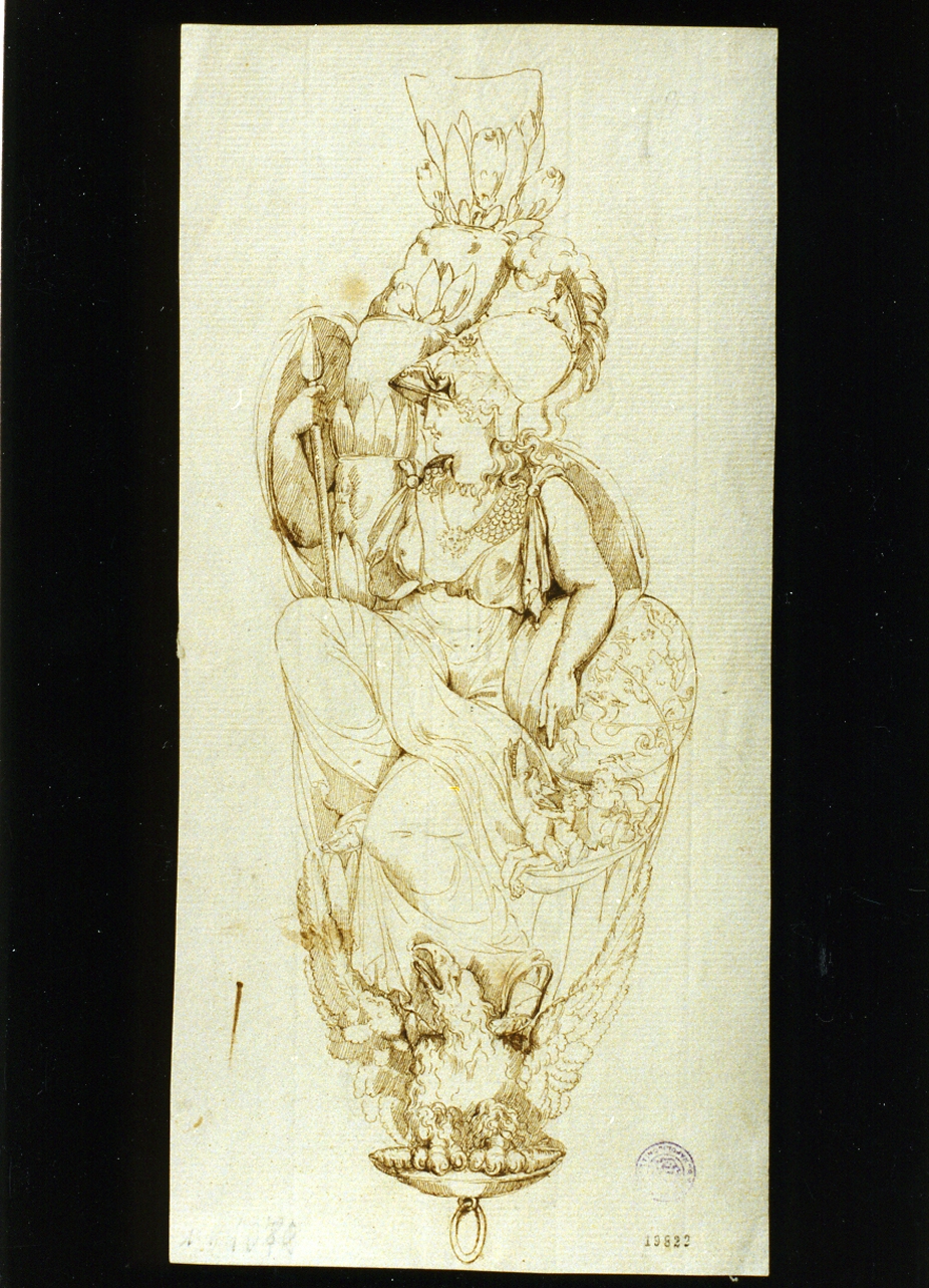 studio di Minerva assisa con trionfi marziali (disegno) - ambito italiano (sec. XVIII)