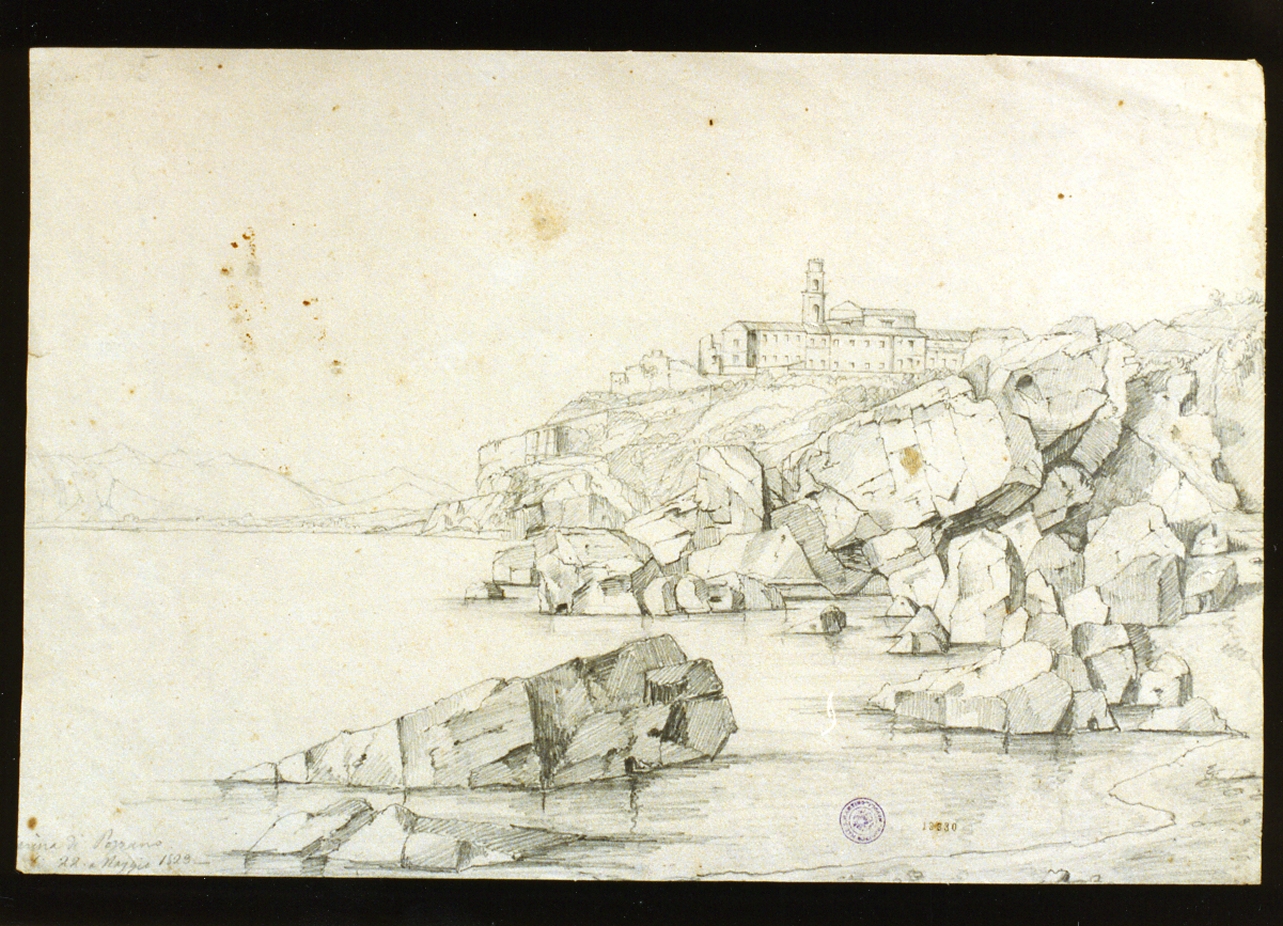 studio di veduta della Marina di Pozzano (disegno) - ambito napoletano (sec. XIX)