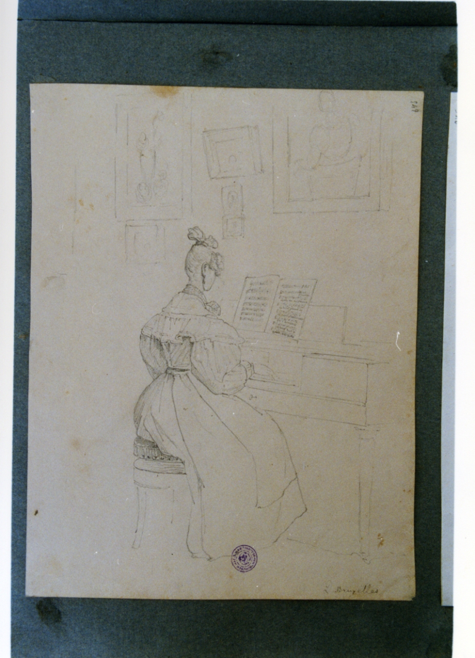 studio di figura femminile al pianoforte (disegno) di Vervloet Frans (secondo quarto sec. XIX)