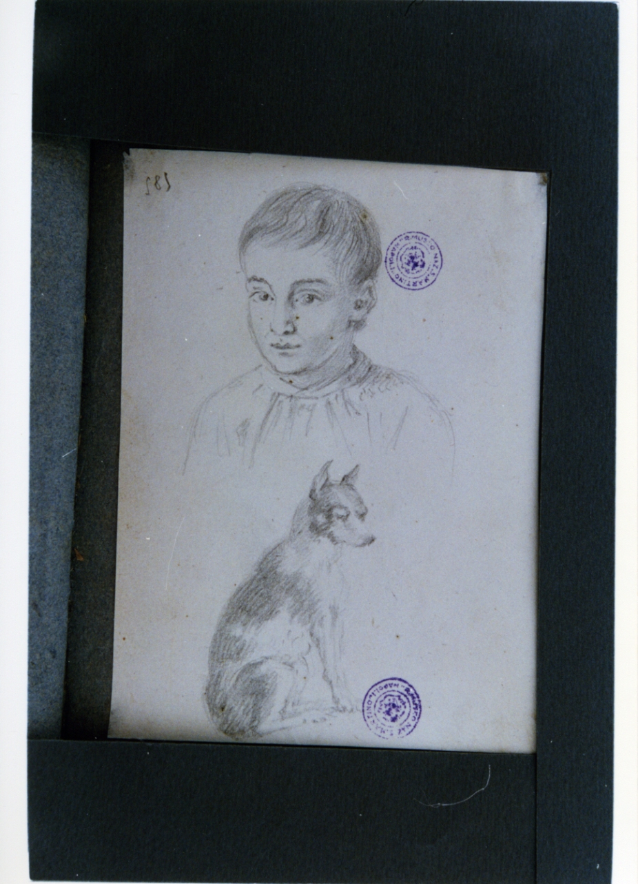 studio di volto di bambino e cane (disegno) di Vervloet Frans (secondo quarto sec. XIX)