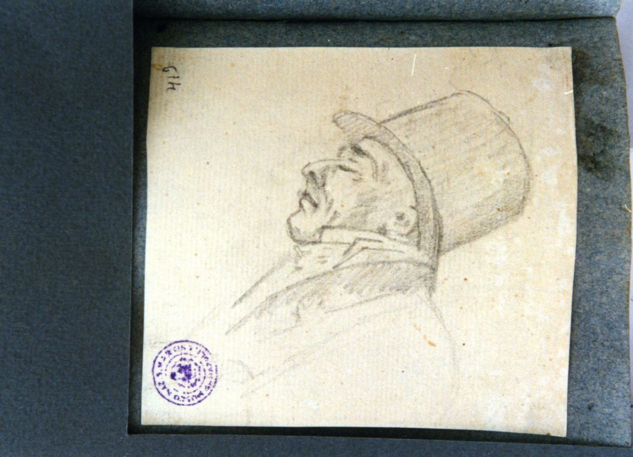 studio di volto maschile di profilo con cilindro (disegno) di Vervloet Frans (secondo quarto sec. XIX)