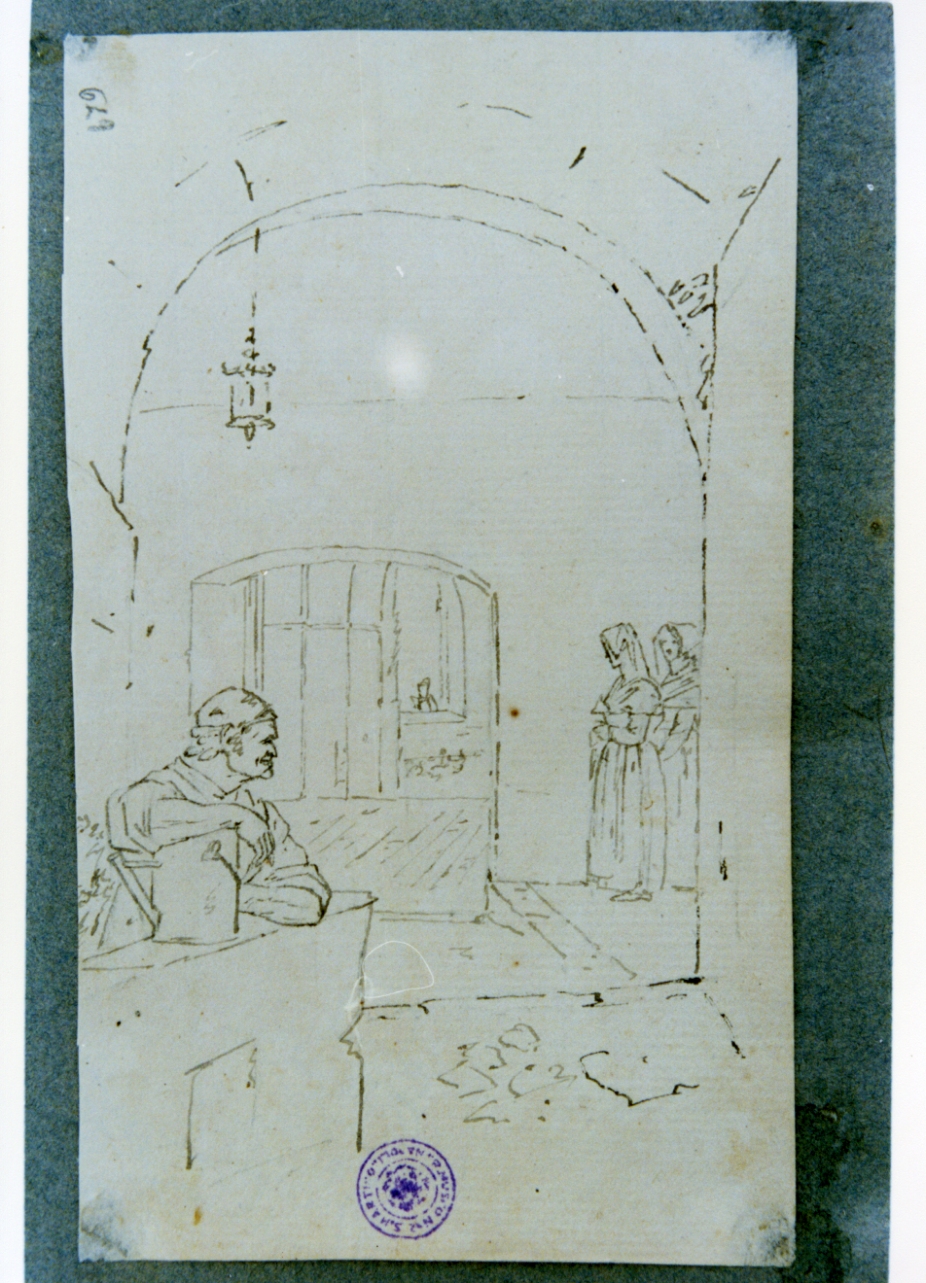 studio di interno con figure (disegno) di Vervloet Frans (secondo quarto sec. XIX)