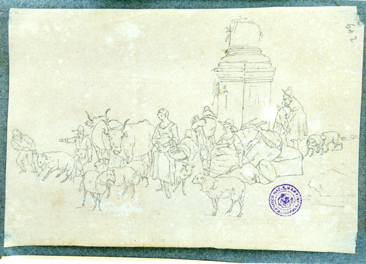 studio di contadini e animali (disegno) di Vervloet Frans (secondo quarto sec. XIX)