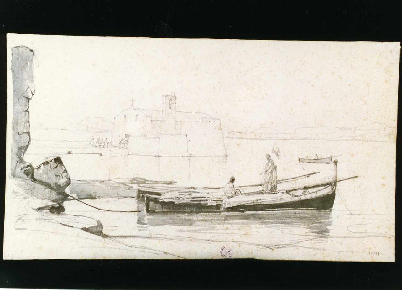veduta del golfo di Pozzuoli con barca e figure (disegno) di Gigante Giacinto (sec. XIX)