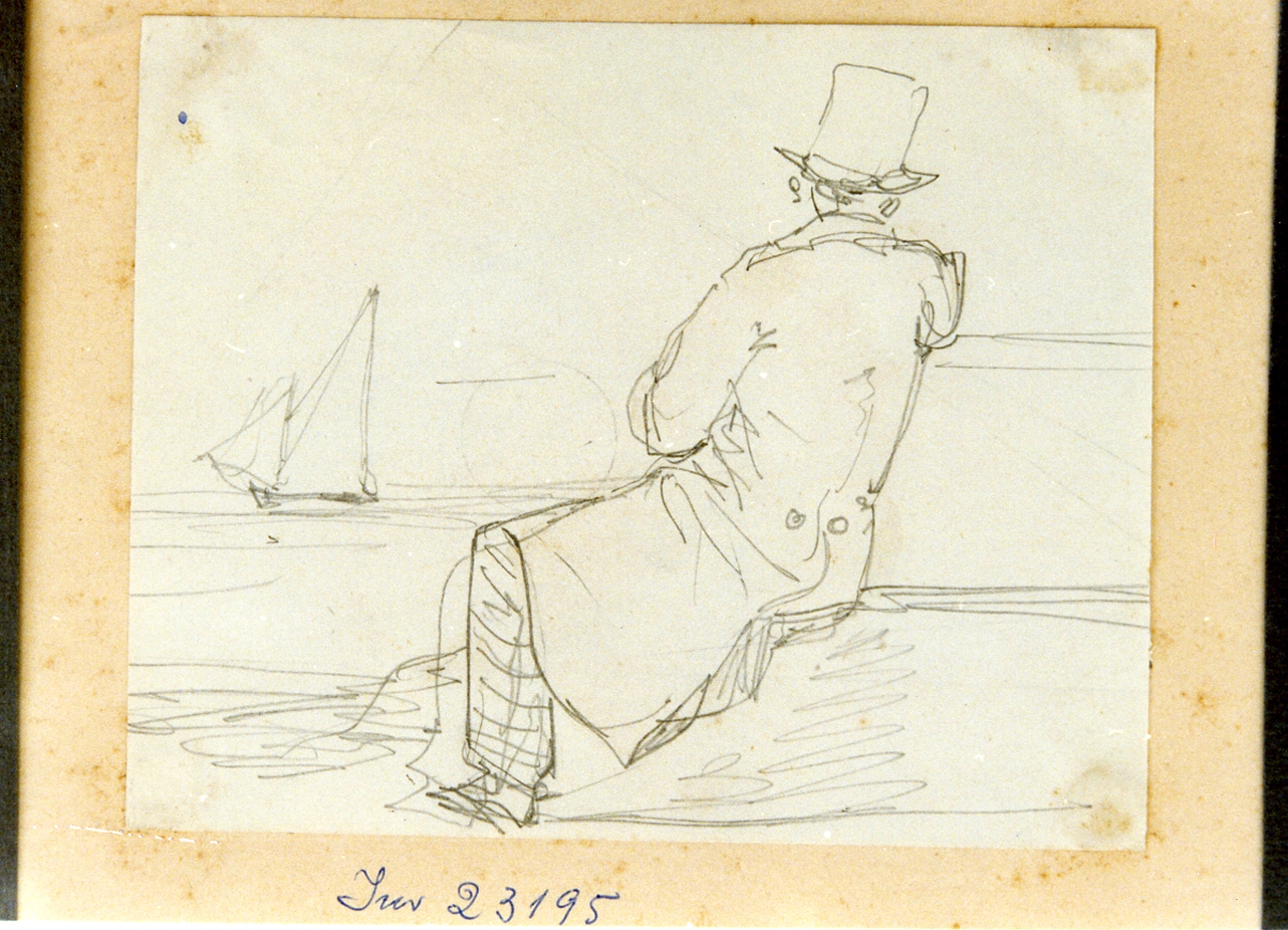 studio di figura maschile seduta presso una spiaggia (disegno) di Gigante Giacinto (sec. XIX)