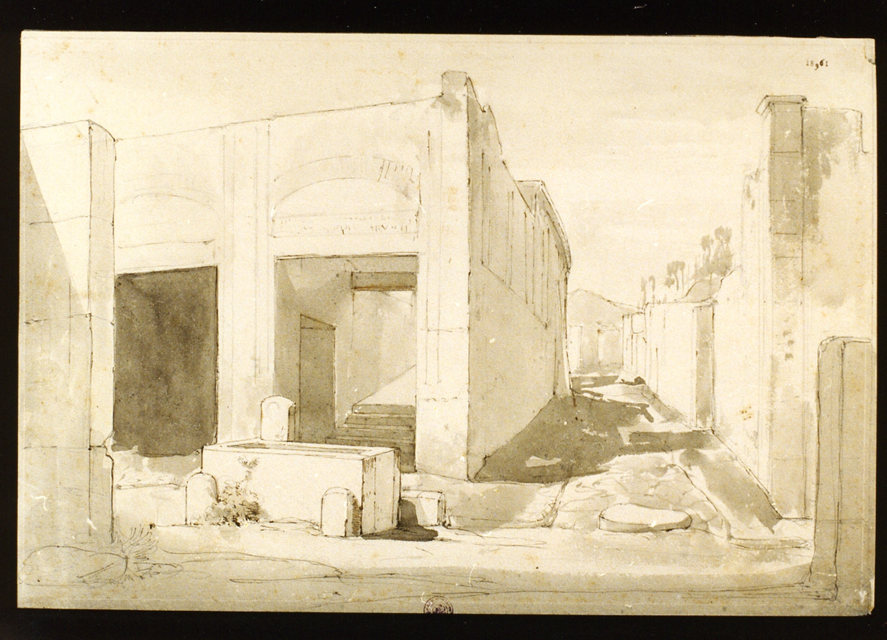 la fontana dell'Abbondanza e della casa di Eumachia a Pompei (disegno) di Gigante Giacinto (sec. XIX)