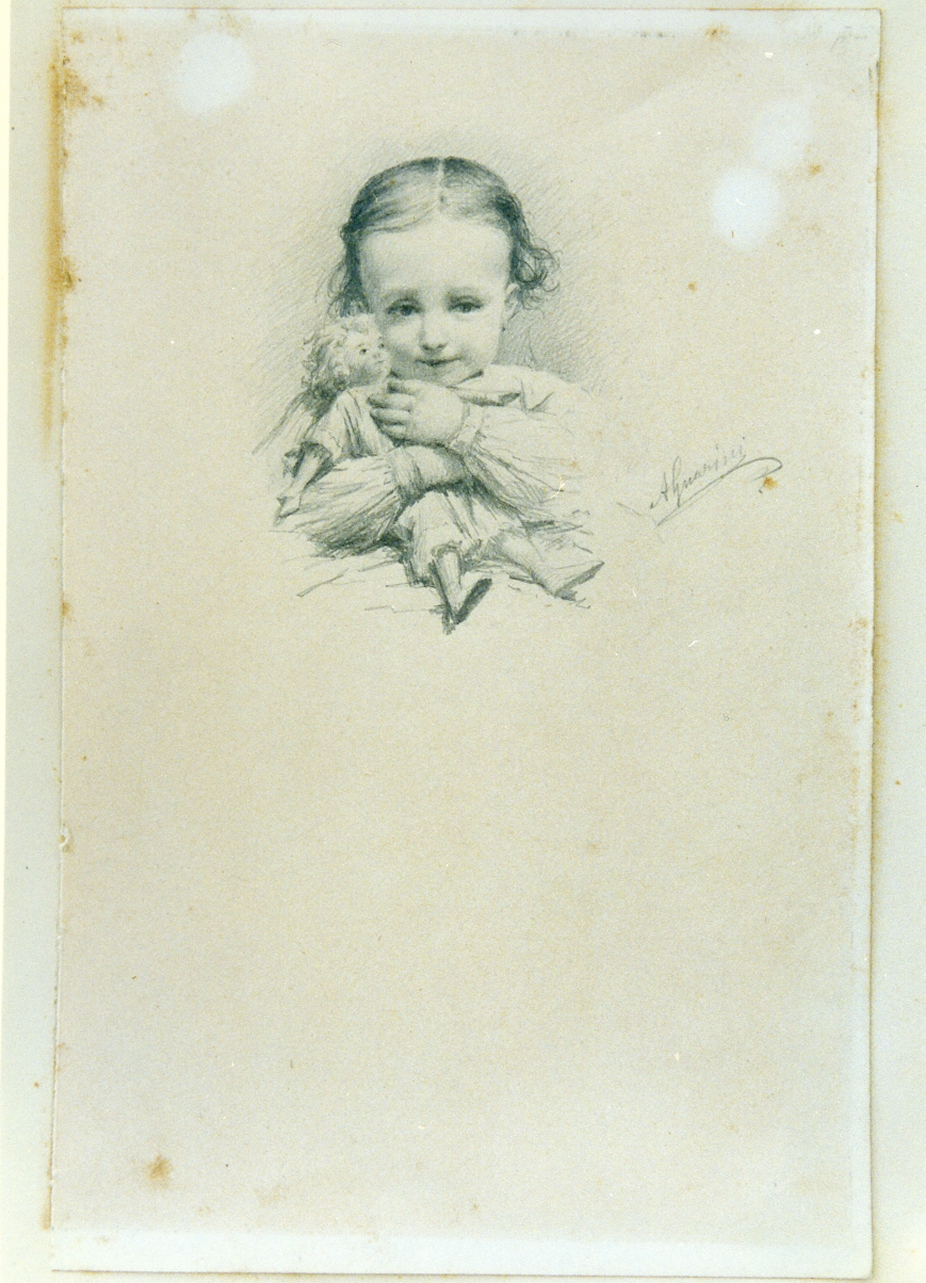 ritratto di bambina con bambola (disegno) di Guarini Antonio (sec. XIX)