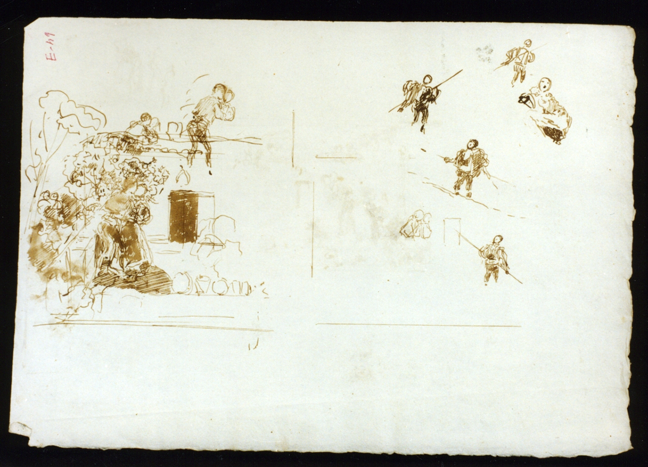 studio di figure e di terrazzo (disegno) di Vetri Paolo (sec. XIX)