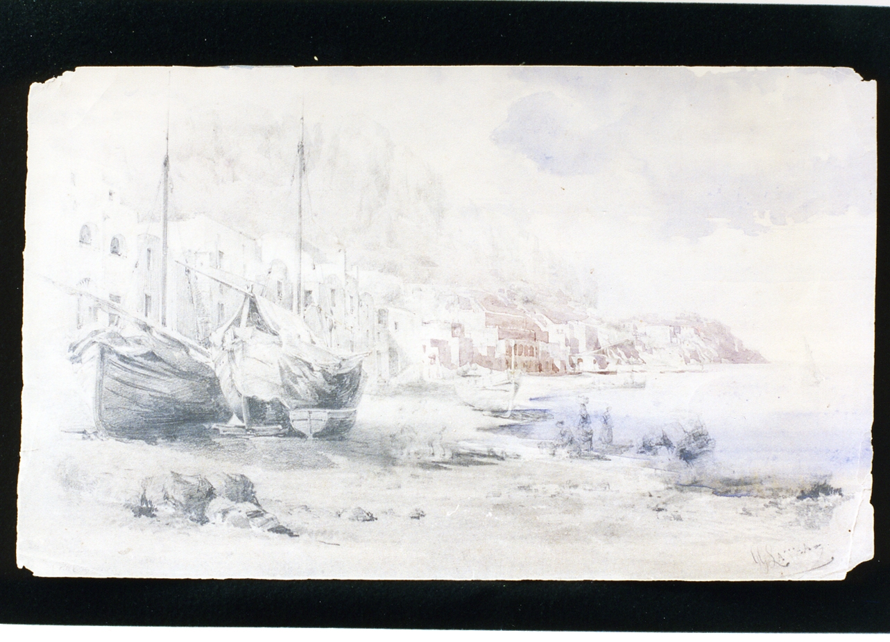 veduta di marina di Capri (disegno) di Lanza Giovanni Giordano (terzo quarto sec. XIX)
