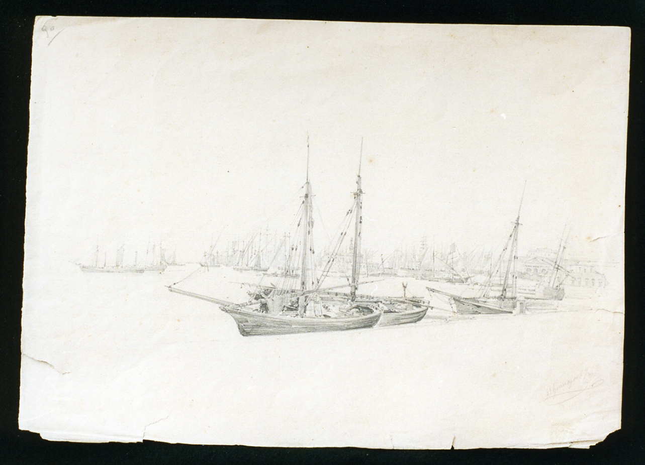 veduta del porto di Napoli (disegno) di Lanza Giovanni Giordano (sec. XIX)
