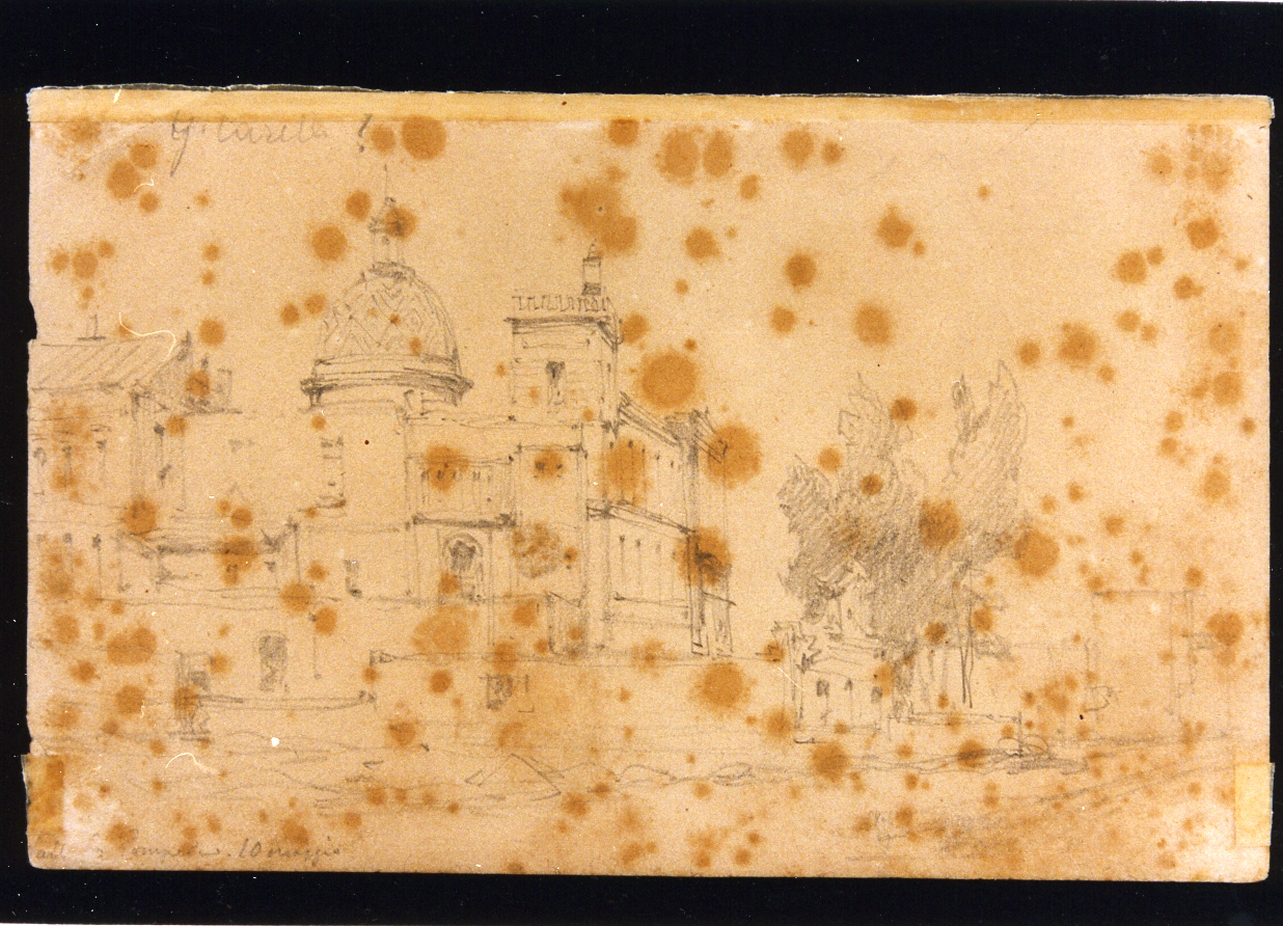 paesaggio con architetture (disegno) di Carelli Consalvo (fine sec. XIX)