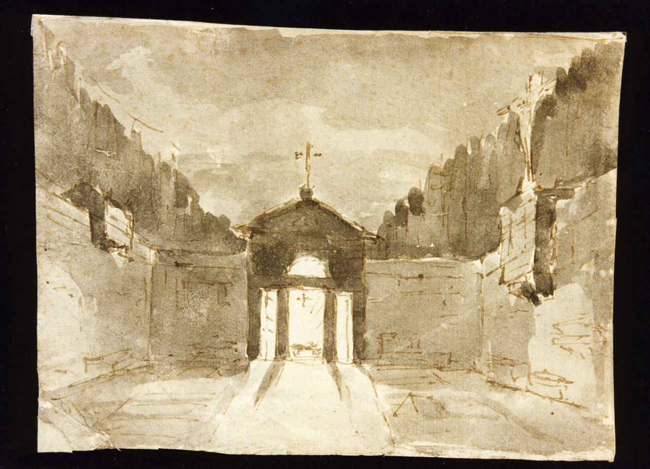 bozzetto di scenografia con cimitero (disegno) di Niccolini Antonio (scuola) (sec. XIX)