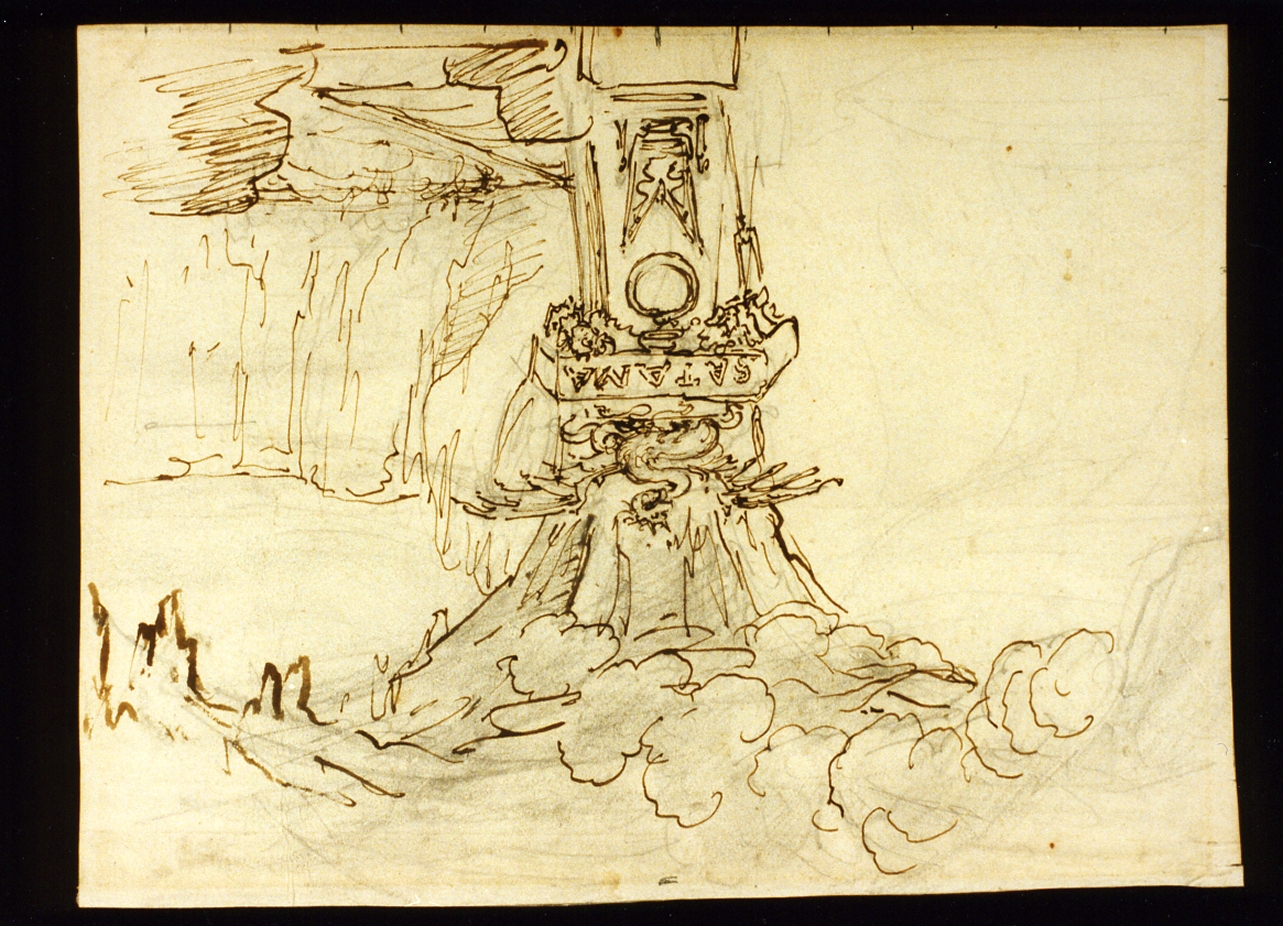 bozzetto di scenografia con colonna (disegno) di Niccolini Antonio (scuola) (sec. XIX)