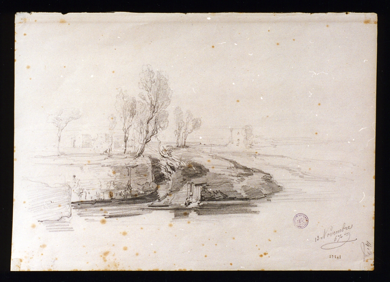 paesaggio fluviale (disegno) di Lanza Giovanni Giordano (sec. XIX)