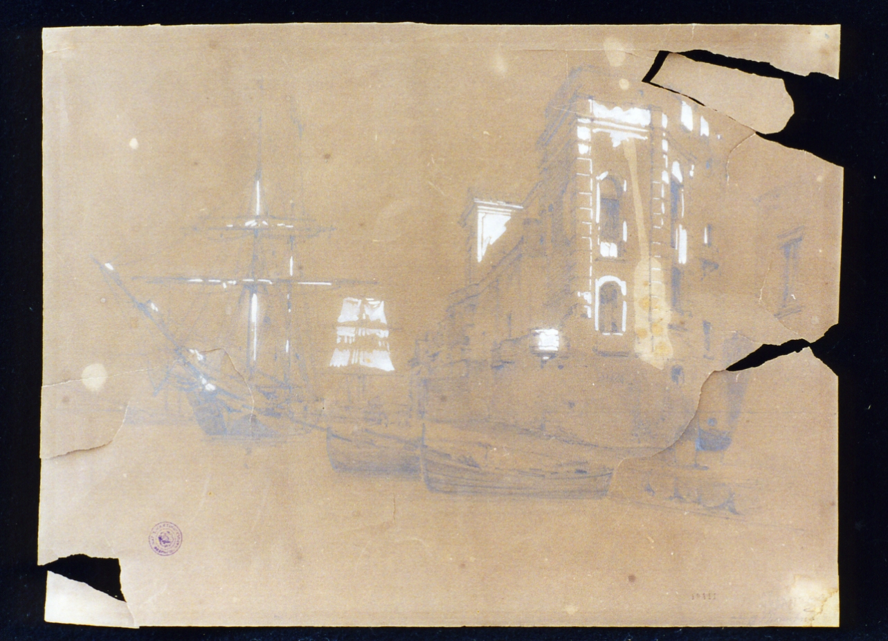 marina con barca (disegno) di Lanza Giovanni Giordano (seconda metà sec. XIX)