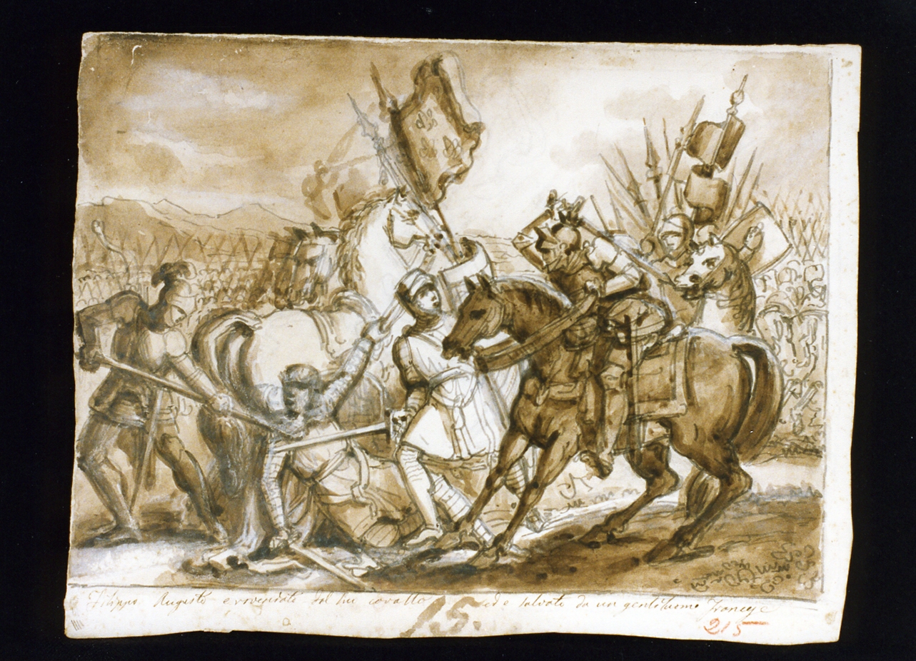Filippo Augusto salvato da un cavaliere francese (disegno) di De Vivo Tommaso (sec. XIX)