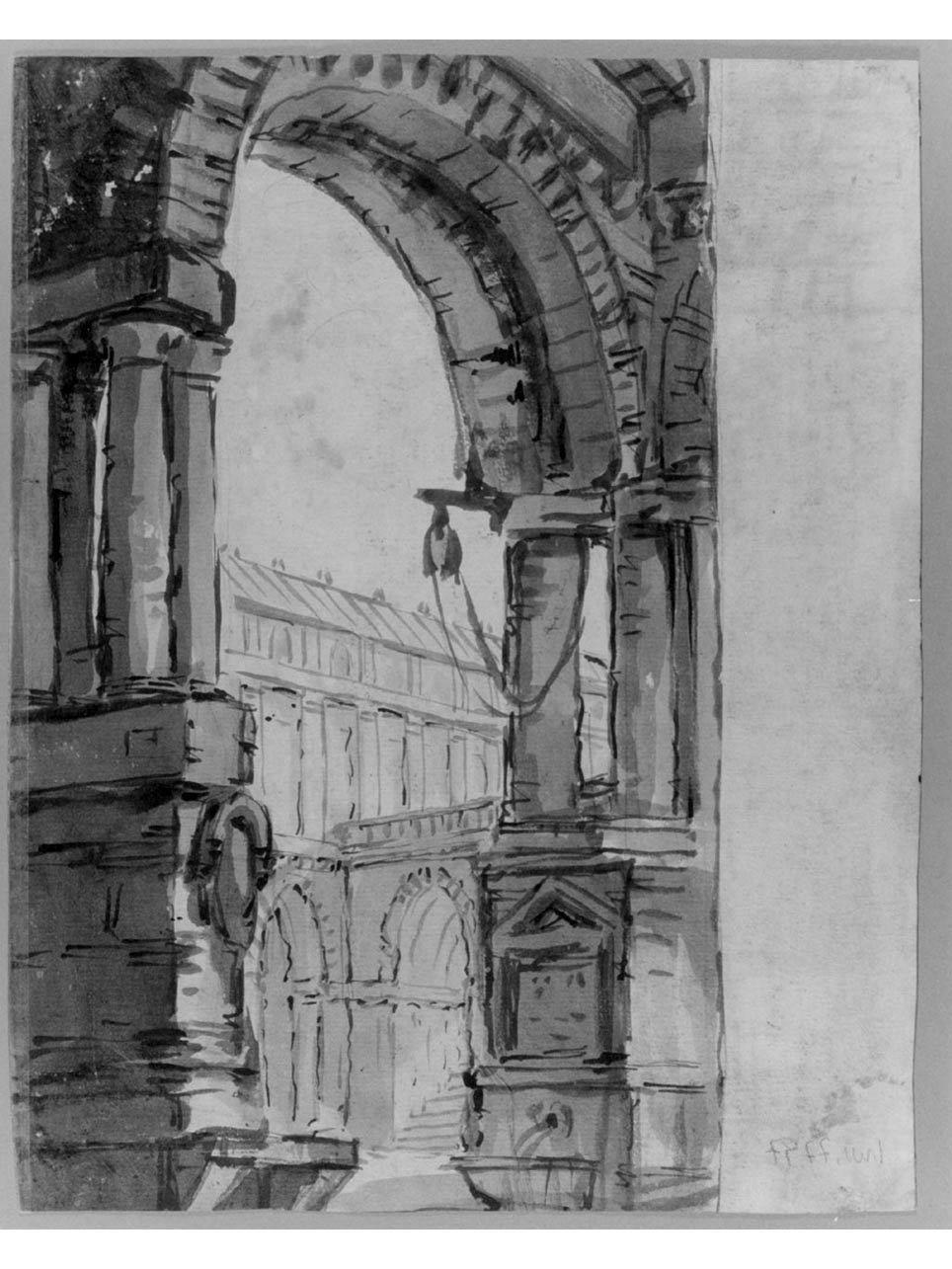 arco e architetture (disegno, elemento d'insieme) di Niccolini Antonio (cerchia) (prima metà sec. XIX)