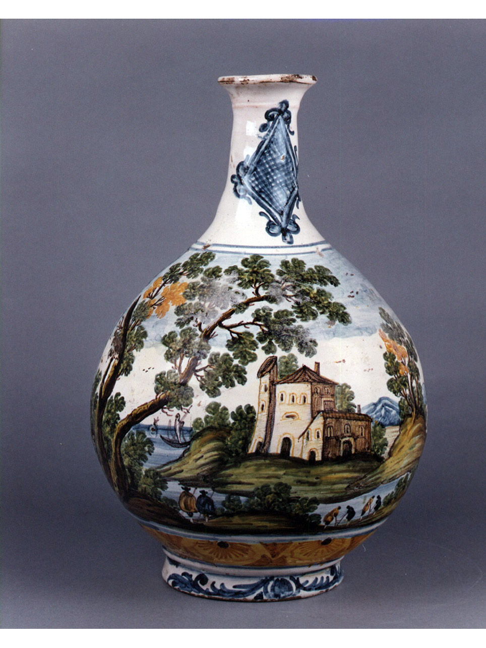 paesaggio con architetture (bottiglia) - manifattura abruzzese (sec. XVIII)
