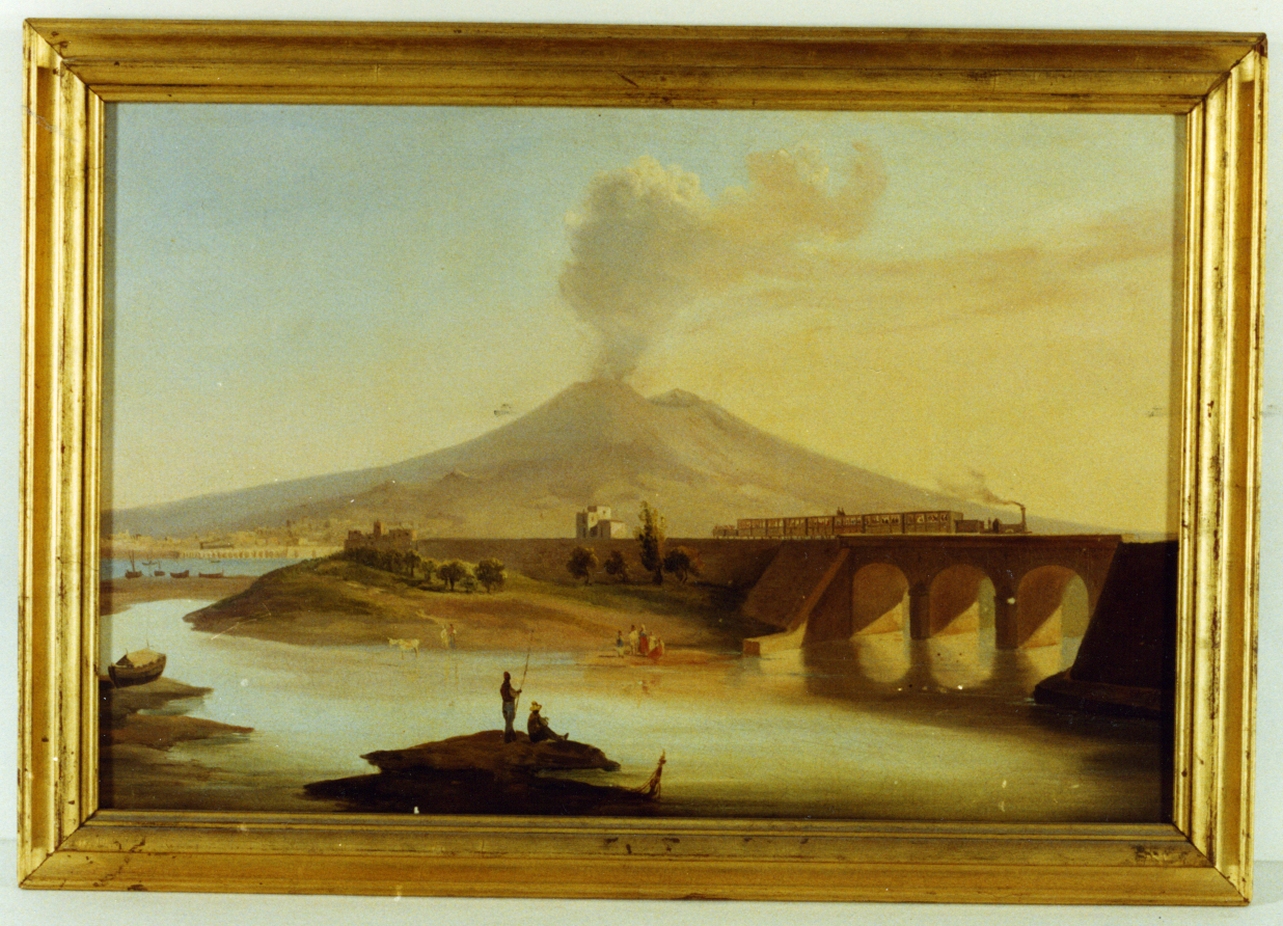ferrovia Napoli - Portici, paesaggio (dipinto) - ambito napoletano (terzo quarto sec. XIX)