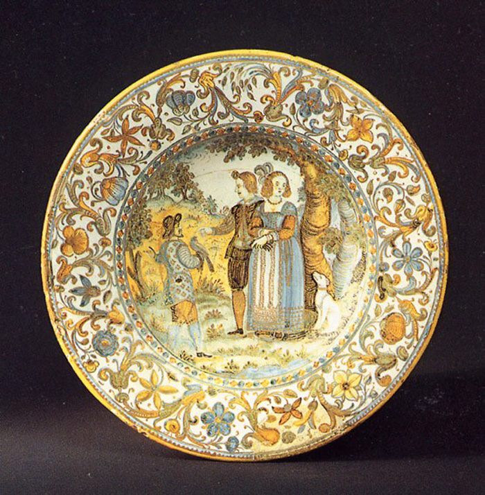 scena di caccia (piatto, opera isolata) di Grue Francesco (prima metà sec. XVII)