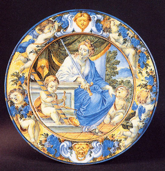 allegoria della Giustizia (piattino) di Grue Carlo Antonio (sec. XVII)