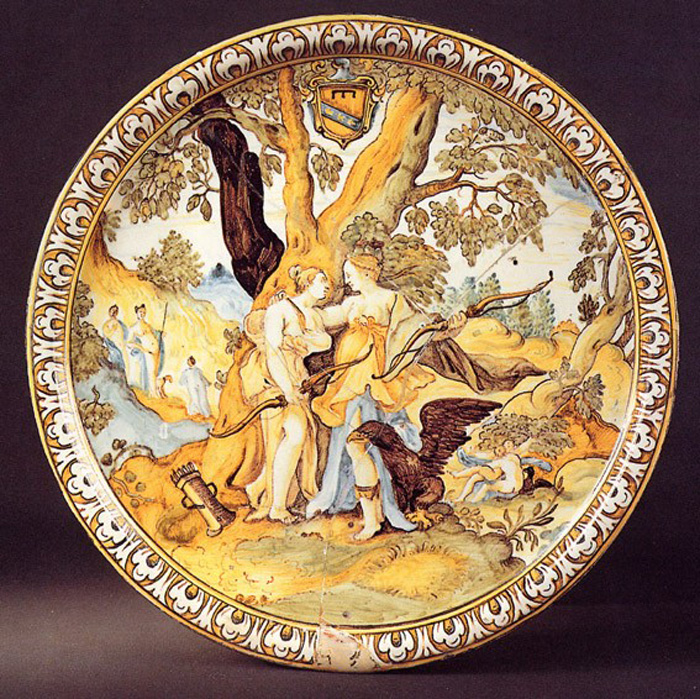 amori di Diana (alzata, opera isolata) di Grue Carlo Antonio (sec. XVII)