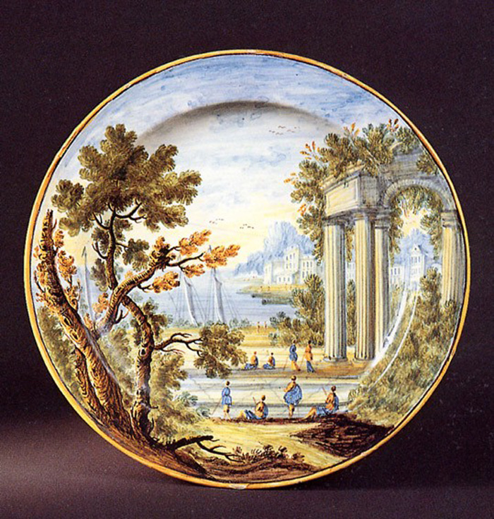 paesaggio con rovine (piatto) di Grue Aurelio (prima metà sec. XVIII)